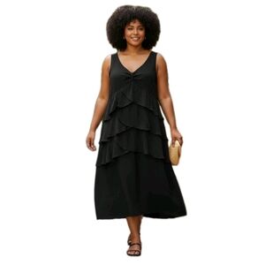 Nygard Collection Dress Women's Plus‎ Size 0X Jersey Knit Ruffle Tiered Black